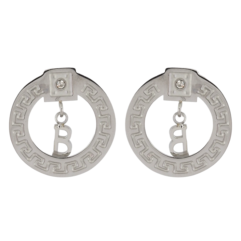 Серьги Xuping TTM Stainless Steel цвет Родий пусеты Кольца с греческим узором и подвесками фото №2