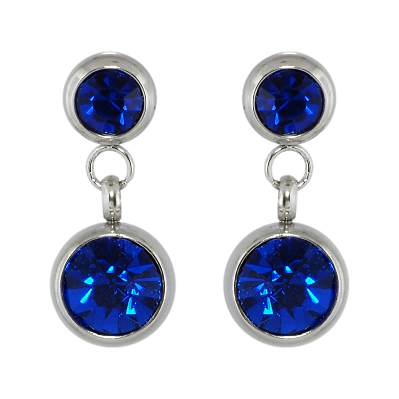 Серьги Xuping TTM Stainless Steel цвет Родий пусеты Подвески с синими кристаллами ø 6мм и 8мм фото №1
