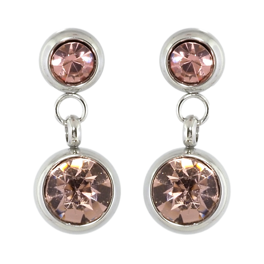 Серьги Xuping TTM Stainless Steel цвет Родий пусеты Подвески с розовыми кристаллами ø 6мм и 8мм фото №1