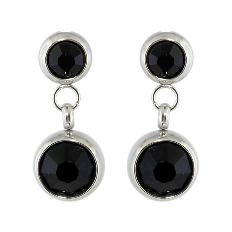 Сережки Xuping TTM Stainless Steel колір Родій пусети Підвіски з чорними кристалами ø 6мм та 8мм фото №1
