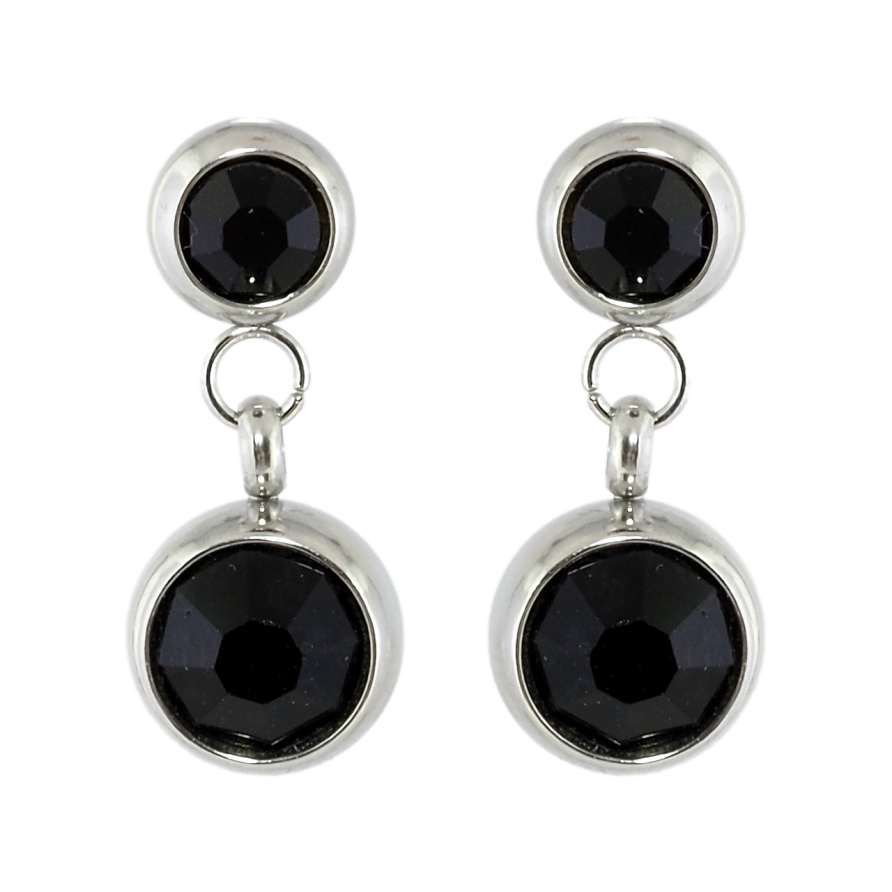 Серьги Xuping TTM Stainless Steel цвет Родий пусеты Подвески с черными кристаллами ø 6мм и 8мм фото №1