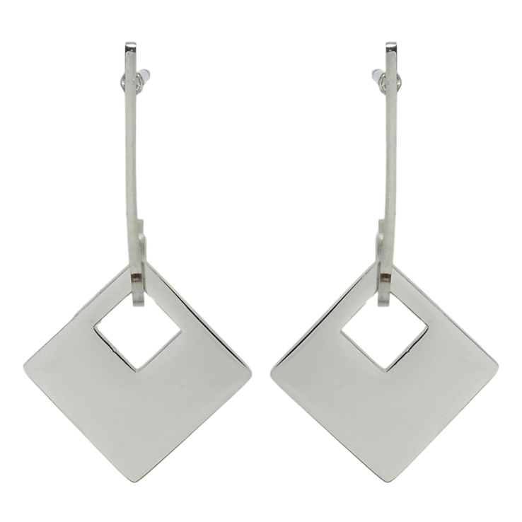 Серьги Xuping TTM Stainless Steel цвет Родий пусеты Ромбовые подвески фото №9