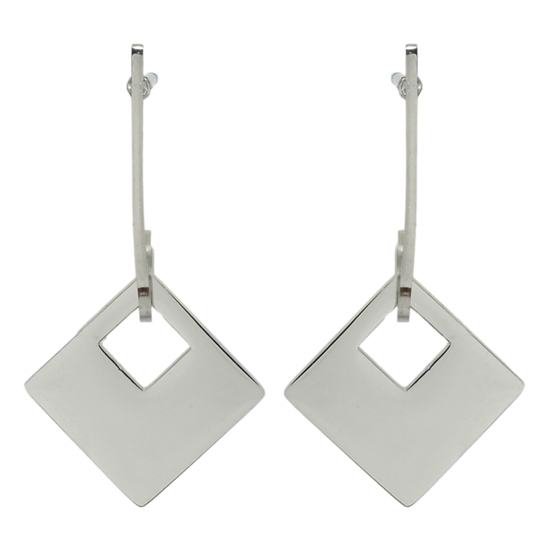 Серьги Xuping TTM Stainless Steel цвет Родий пусеты Ромбовые подвески фото №2