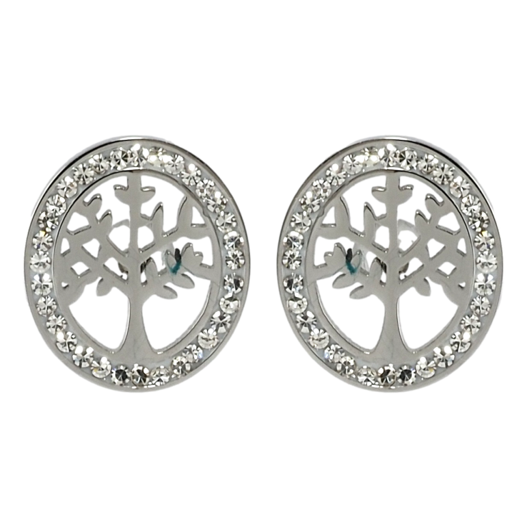 Серьги Xuping TTM Stainless Steel цвет Родий пусеты Дерево в колечке циркония фото №2