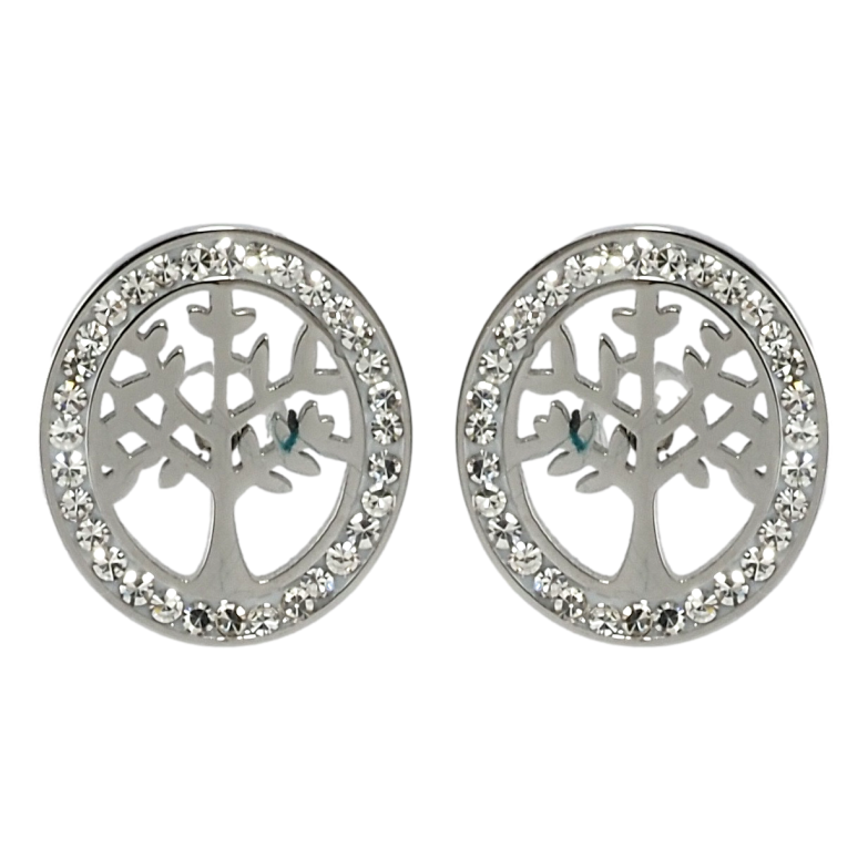 Сережки Xuping TTM Stainless Steel колір Родій пусети Дерево в кільці цирконію фото №2