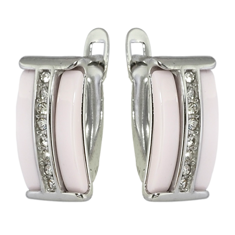 Сережки Xuping TTM Stainless Steel колір Родій англійський замок Доріжки цирконію із вставками рожева кераміка фото №4