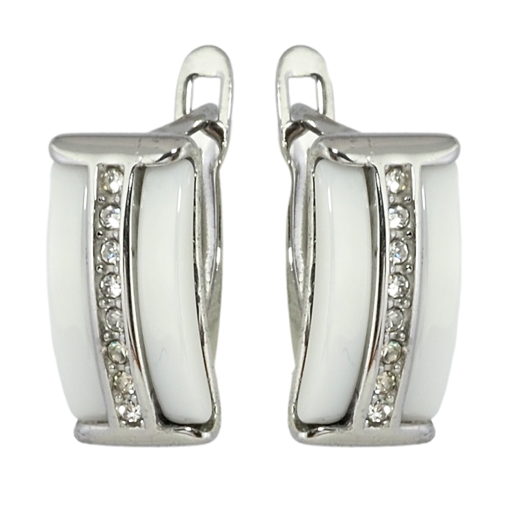 Сережки Xuping TTM Stainless Steel колір Родій англійський замок Доріжки цирконію із вставками біла кераміка фото №18