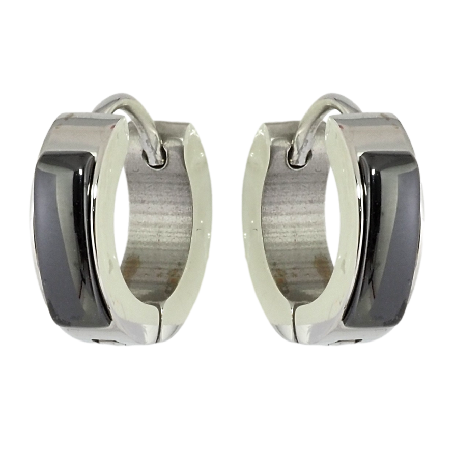 Серьги Xuping TTM Stainless Steel цвет Родий колечки Вставки черная керамика фото №1