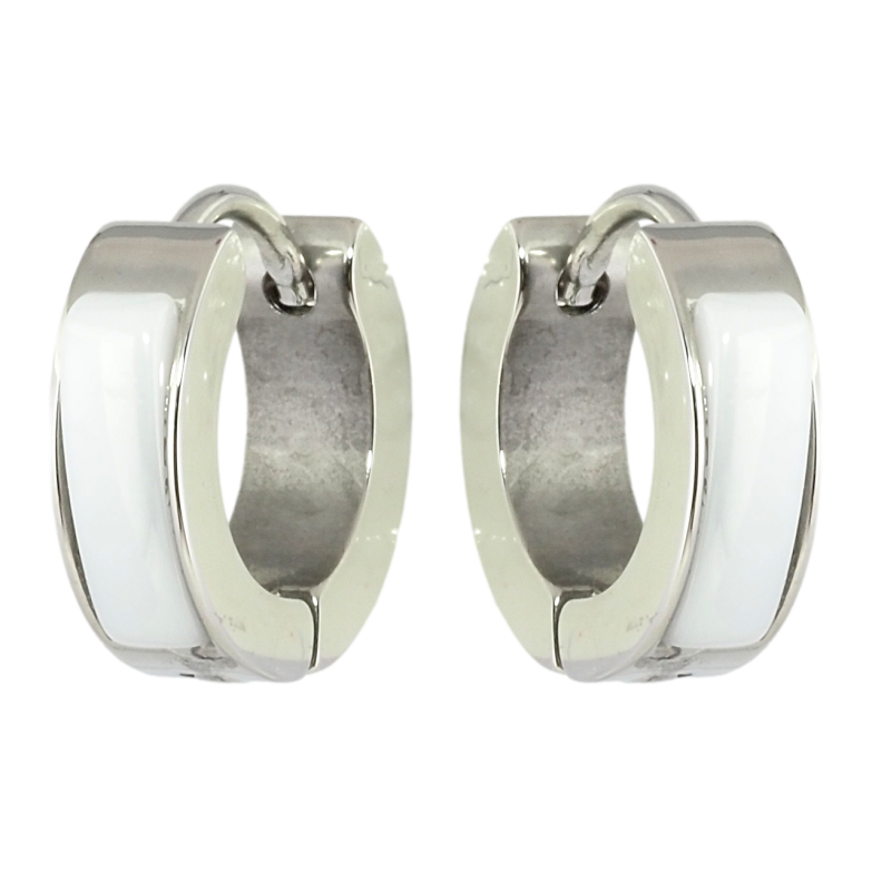 Серьги Xuping TTM Stainless Steel цвет Родий колечки Вставки белая керамика фото №6