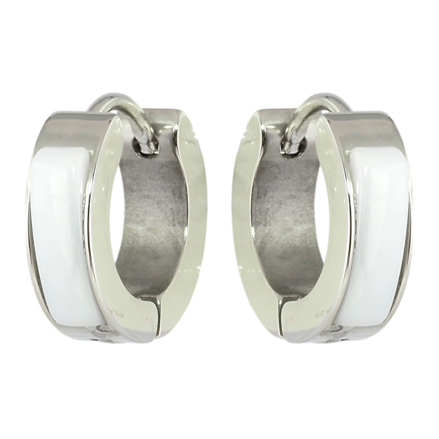 Серьги Xuping TTM Stainless Steel цвет Родий колечки Вставки белая керамика фото №1