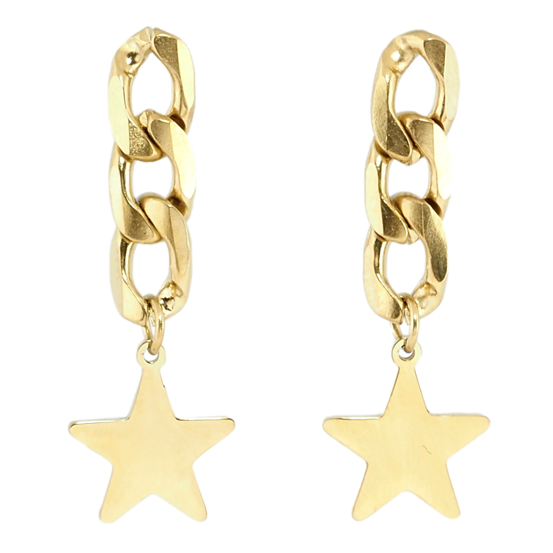 Сережки Xuping TTM Stainless Steel колір 14K пусети Зірки на ланцюжках фото №1