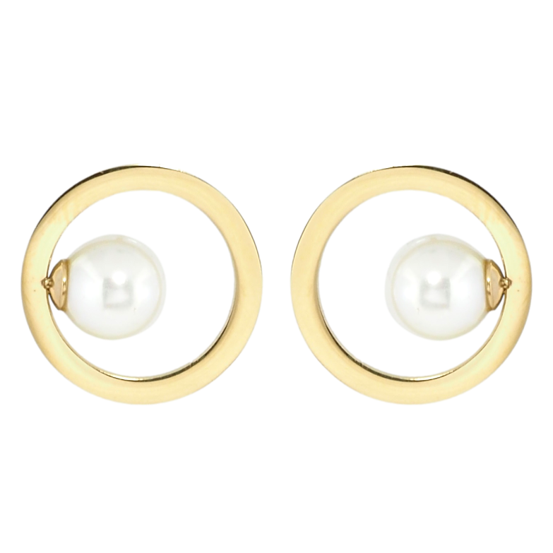 Серьги Xuping TTM Stainless Steel цвет 14K пусеты Колечки с жемчужинами фото №1