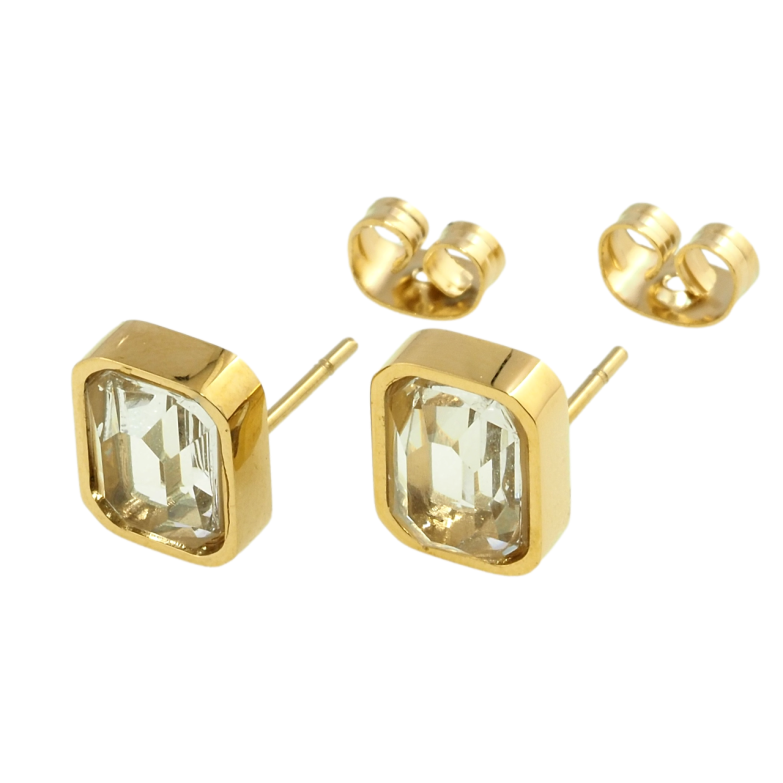 Сережки Xuping TTM Stainless Steel колір 14K пусети Гранені кристали 8х10мм фото №1