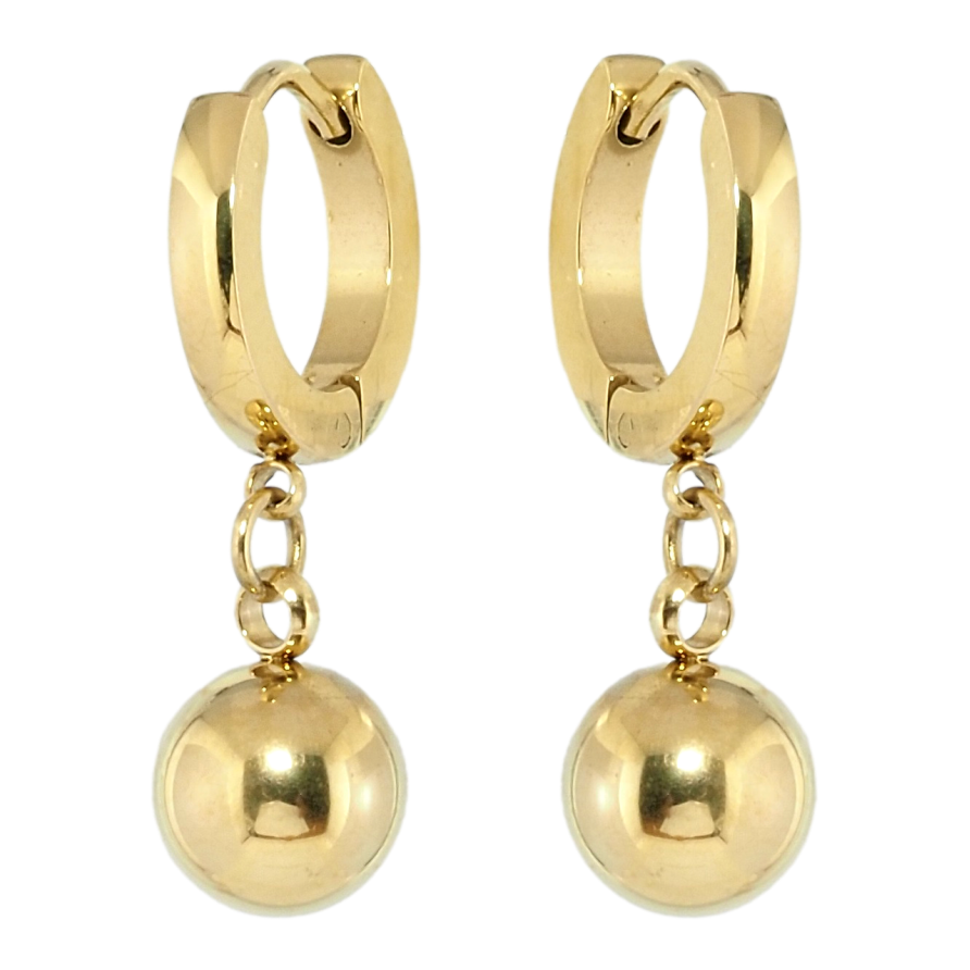 Сережки Xuping TTM Stainless Steel колір 14K підвіски на колечках Кульки ø 8мм фото №1