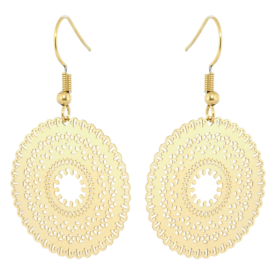 Сережки Xuping TTM Stainless Steel колір 14K французький замок Ажурні підвіски фото №1