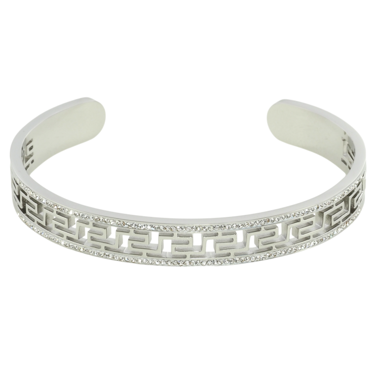 Браслет Xuping ТТМ Stainless Steel колір Родій Різьблений візерунок з доріжками цирконію ø 6см фото №9