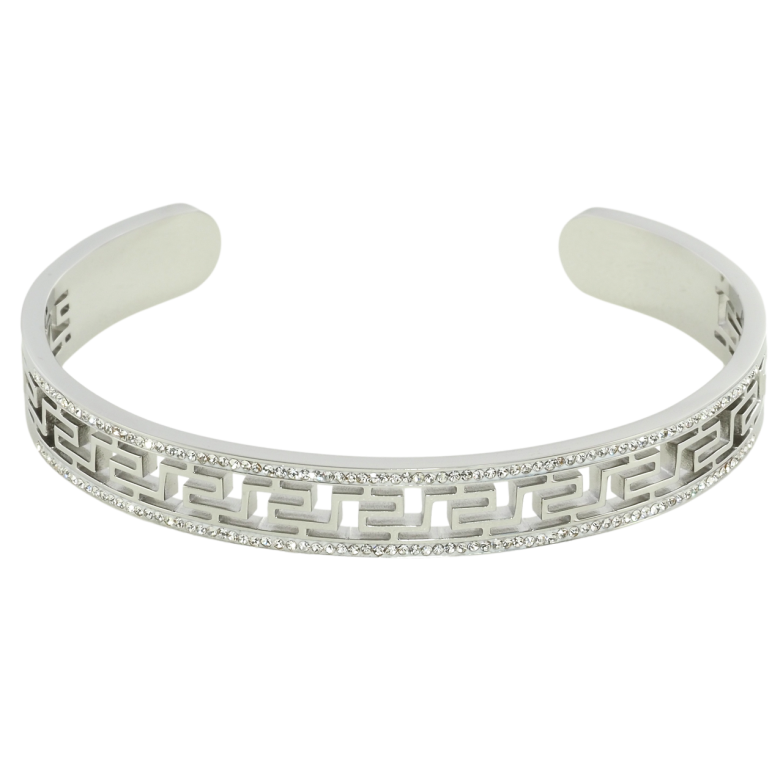 Браслет Xuping ТТМ Stainless Steel колір Родій Різьблений візерунок з доріжками цирконію ø 6см фото №1