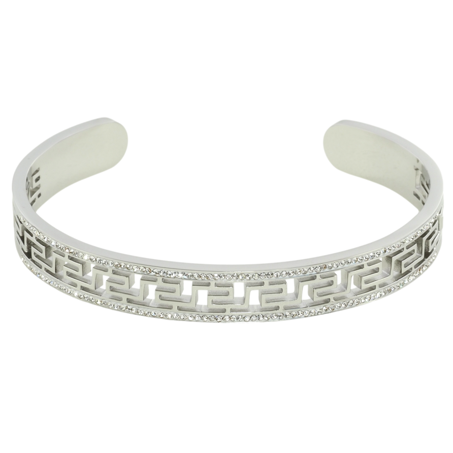 Браслет Xuping ТТМ Stainless Steel колір Родій Різьблений візерунок з доріжками цирконію ø 6см фото №1