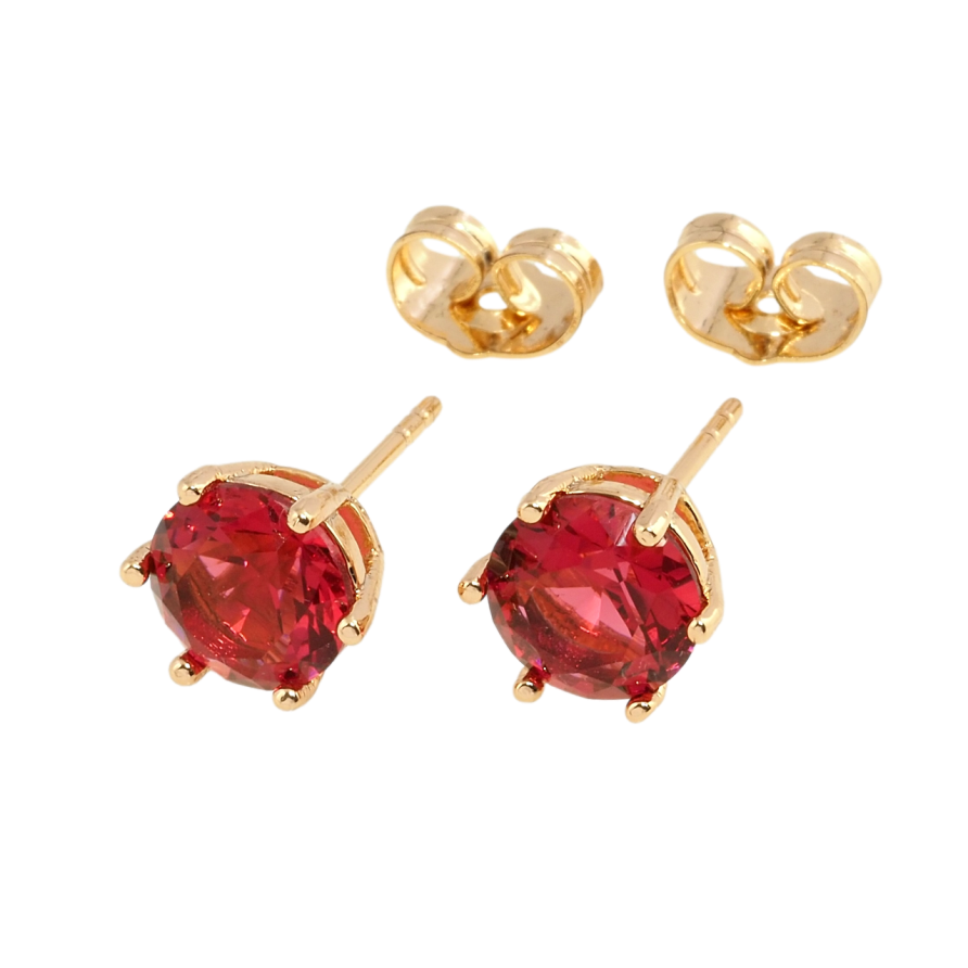 Сережки Xuping Позолота 18K пусети Червоні фіаніти в 6-ти крапановій оправі ø 8мм фото №1 Сережки Xuping Позолота 18K пусети Червоні фіаніти в 6-ти крапановій оправі ø 8мм фото №1
