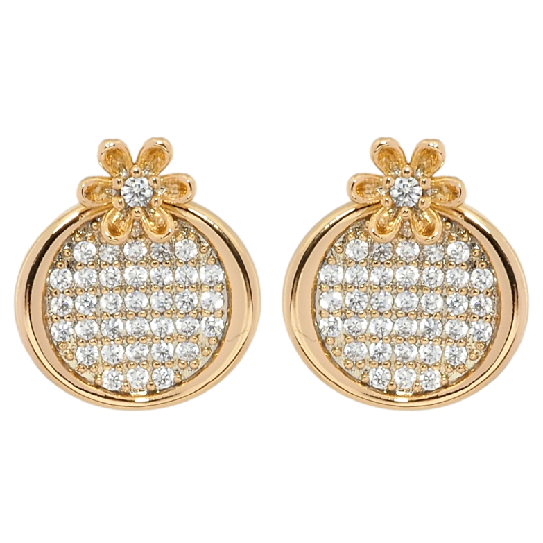 Сережки Xuping Позолота 18K пусети Круги з цирконієм та квіточками фото №1 Сережки Xuping Позолота 18K пусети Круги з цирконієм та квіточками фото №1