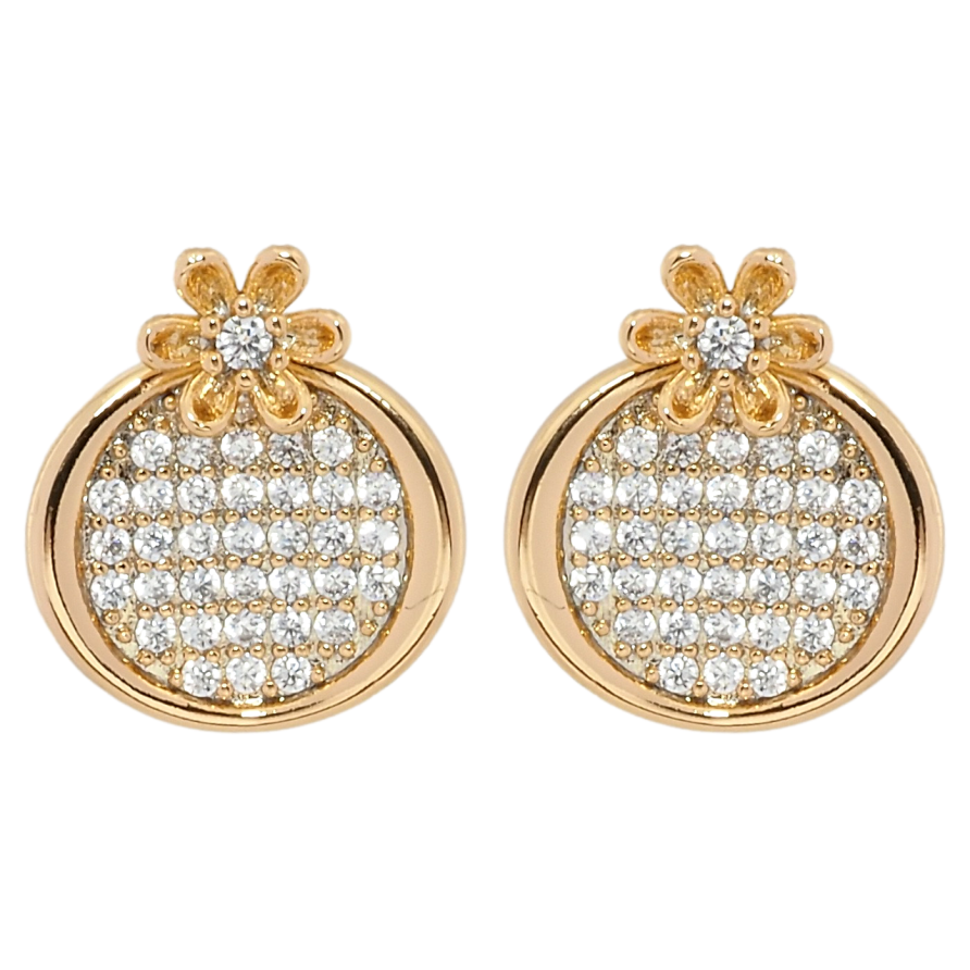 Сережки Xuping Позолота 18K пусети Круги з цирконієм та квіточками фото №1 Сережки Xuping Позолота 18K пусети Круги з цирконієм та квіточками фото №1