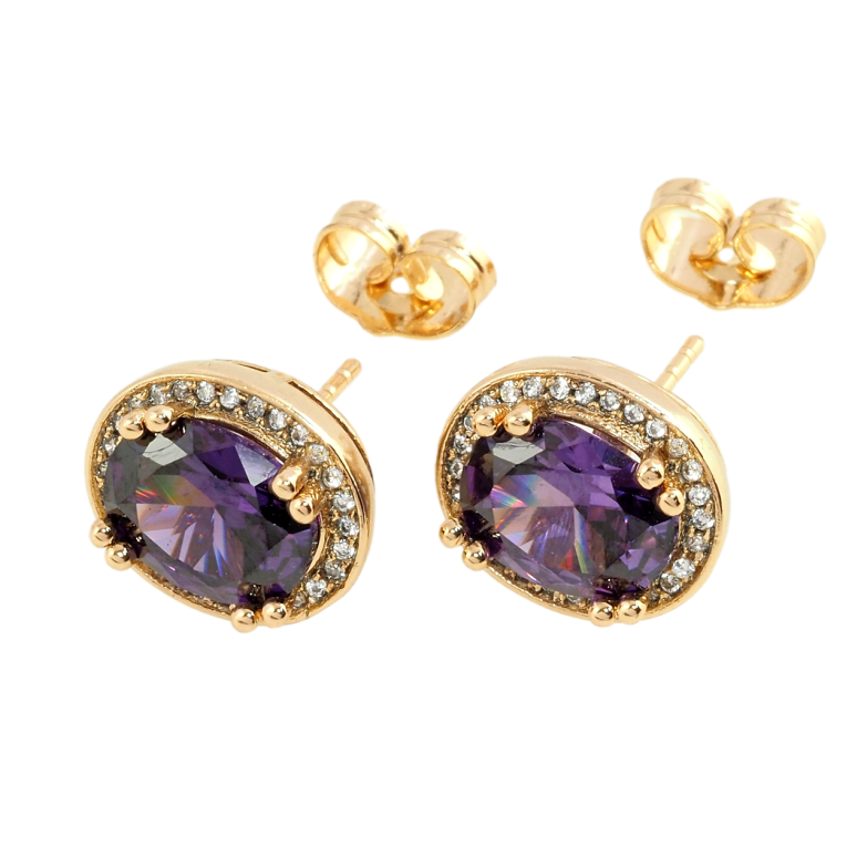 Сережки Xuping Позолота 18K пусети Бузкові фіаніти в обрамленні цирконію 11х13мм фото №1 Сережки Xuping Позолота 18K пусети Бузкові фіаніти в обрамленні цирконію 11х13мм фото №1