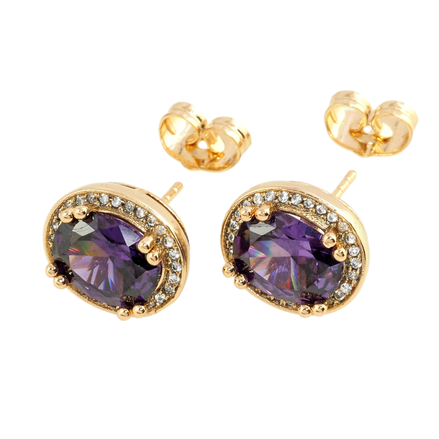 Сережки Xuping Позолота 18K пусети Бузкові фіаніти в обрамленні цирконію 11х13мм фото №1 Сережки Xuping Позолота 18K пусети Бузкові фіаніти в обрамленні цирконію 11х13мм фото №1