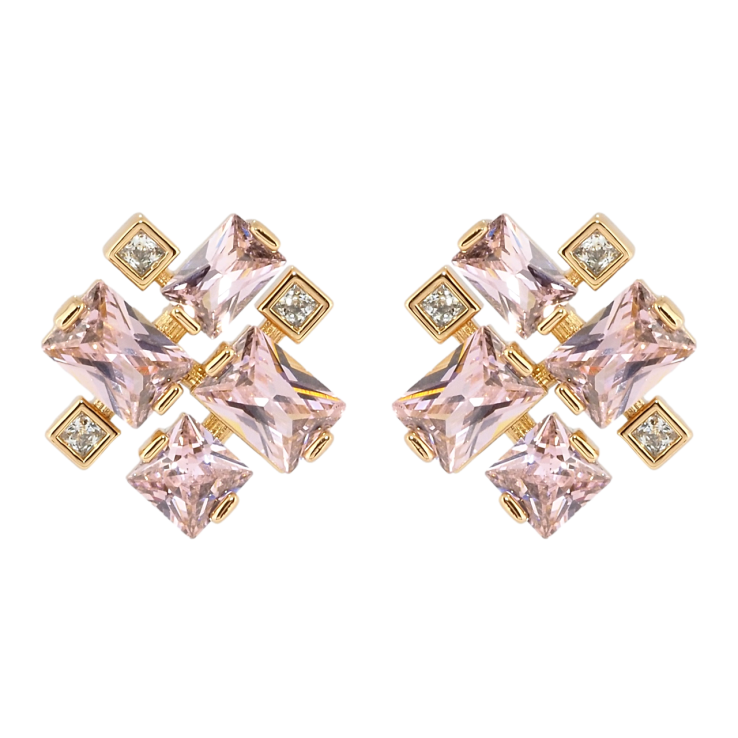 Сережки Xuping Позолота 18K пусети Рожеві фіаніти фото №2