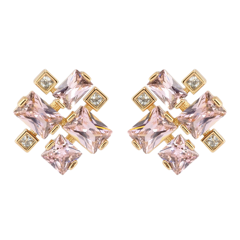 Серьги Xuping Позолота 18K пусеты Розовые фианиты фото №1