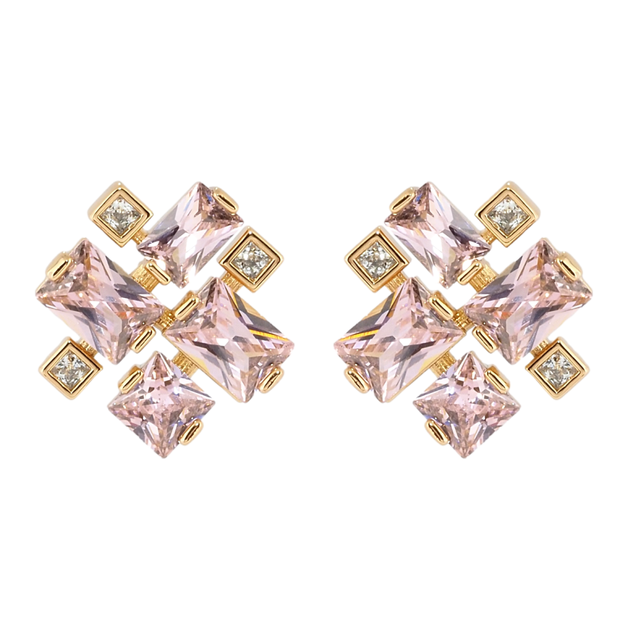 Серьги Xuping Позолота 18K пусеты Розовые фианиты фото №1