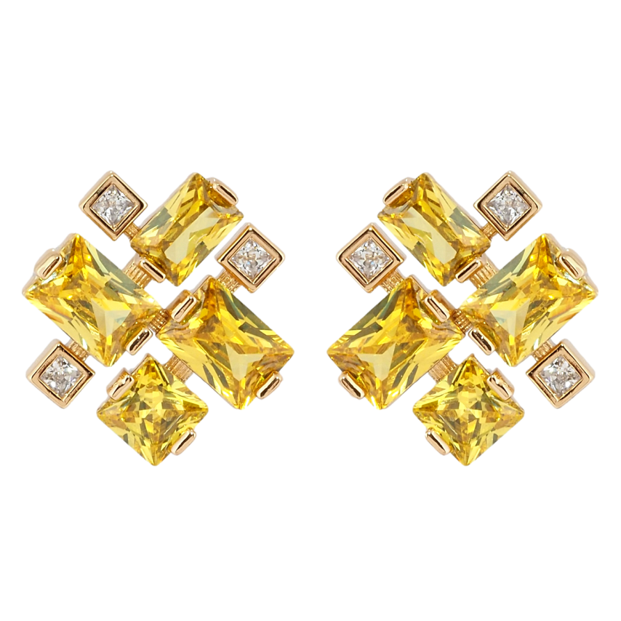 Сережки Xuping Позолота 18K пусети Жовті фіаніти фото №1