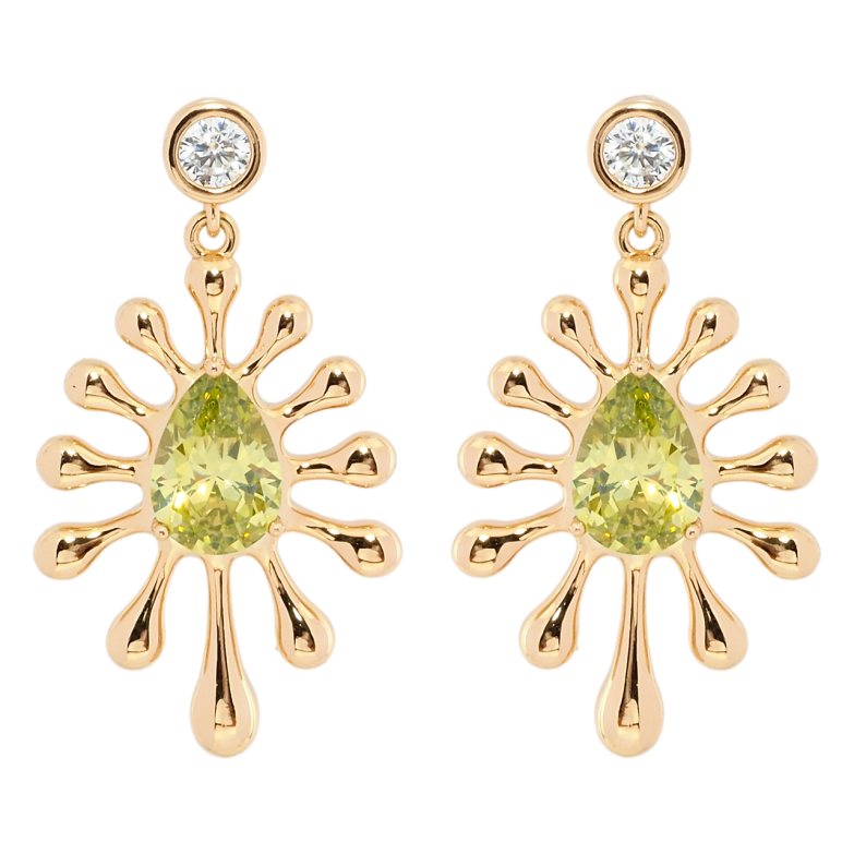Сережки Xuping Позолота 18K пусети Декоративні підвіски з салатовими фіанітами фото №3 Сережки Xuping Позолота 18K пусети Декоративні підвіски з салатовими фіанітами фото №3