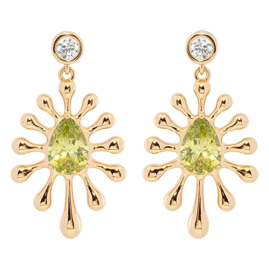 Сережки Xuping Позолота 18K пусети Декоративні підвіски з салатовими фіанітами фото №1 Сережки Xuping Позолота 18K пусети Декоративні підвіски з салатовими фіанітами фото №1