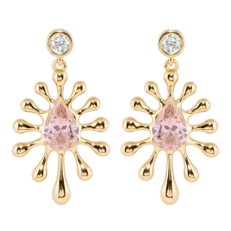 Сережки Xuping Позолота 18K пусети Декоративні підвіски з рожевими фіанітами фото №2 Сережки Xuping Позолота 18K пусети Декоративні підвіски з рожевими фіанітами фото №2