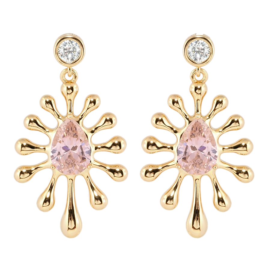 Сережки Xuping Позолота 18K пусети Декоративні підвіски з рожевими фіанітами фото №1 Сережки Xuping Позолота 18K пусети Декоративні підвіски з рожевими фіанітами фото №1