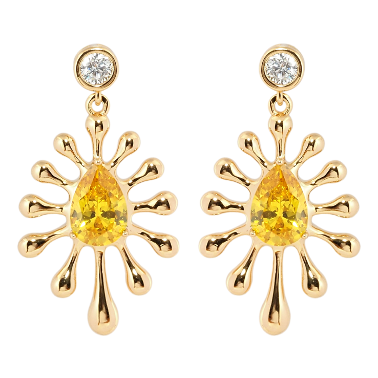 Сережки Xuping Позолота 18K пусети Декоративні підвіски з жовтими фіанітами фото №6