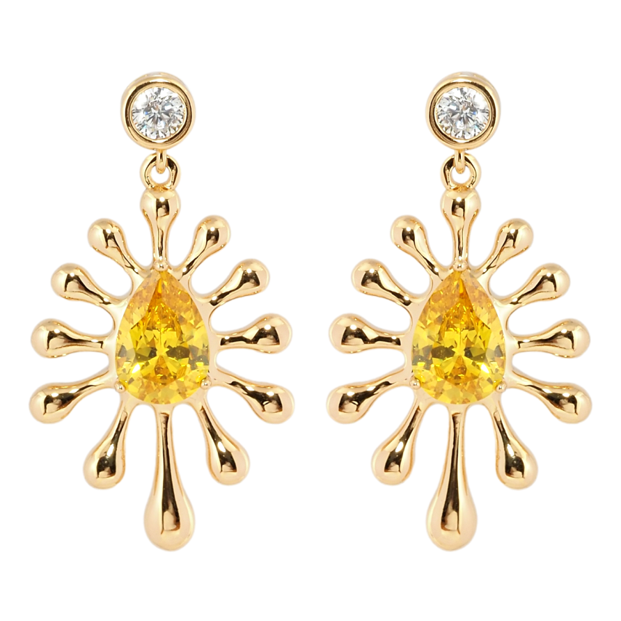 Сережки Xuping Позолота 18K пусети Декоративні підвіски з жовтими фіанітами фото №1 Сережки Xuping Позолота 18K пусети Декоративні підвіски з жовтими фіанітами фото №1