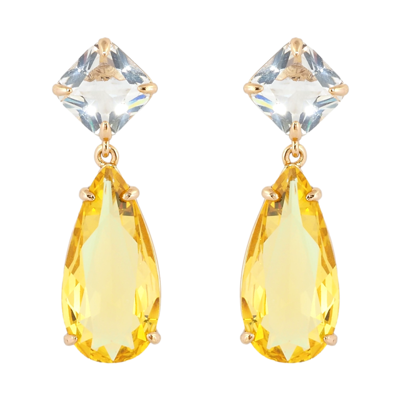 Сережки Xuping Позолота 18K пусети Кристальні підвіски з жовтими фіанітами фото №2 Сережки Xuping Позолота 18K пусети Кристальні підвіски з жовтими фіанітами фото №2