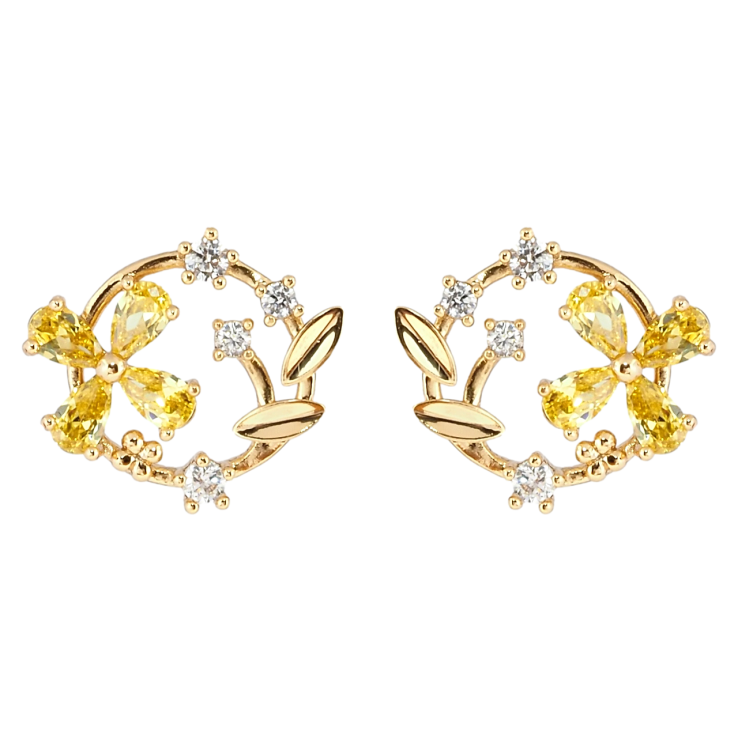 Сережки Xuping Позолота 18K пусети Віночки з жовтими фіанітами фото №15