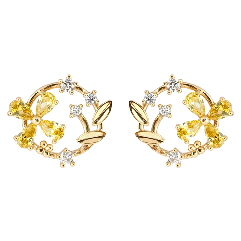 Сережки Xuping Позолота 18K пусети Віночки з жовтими фіанітами фото №1 Сережки Xuping Позолота 18K пусети Віночки з жовтими фіанітами фото №1