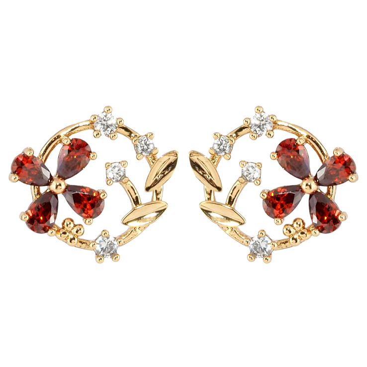 Сережки Xuping Позолота 18K пусети Віночки з червоними фіанітами фото №3