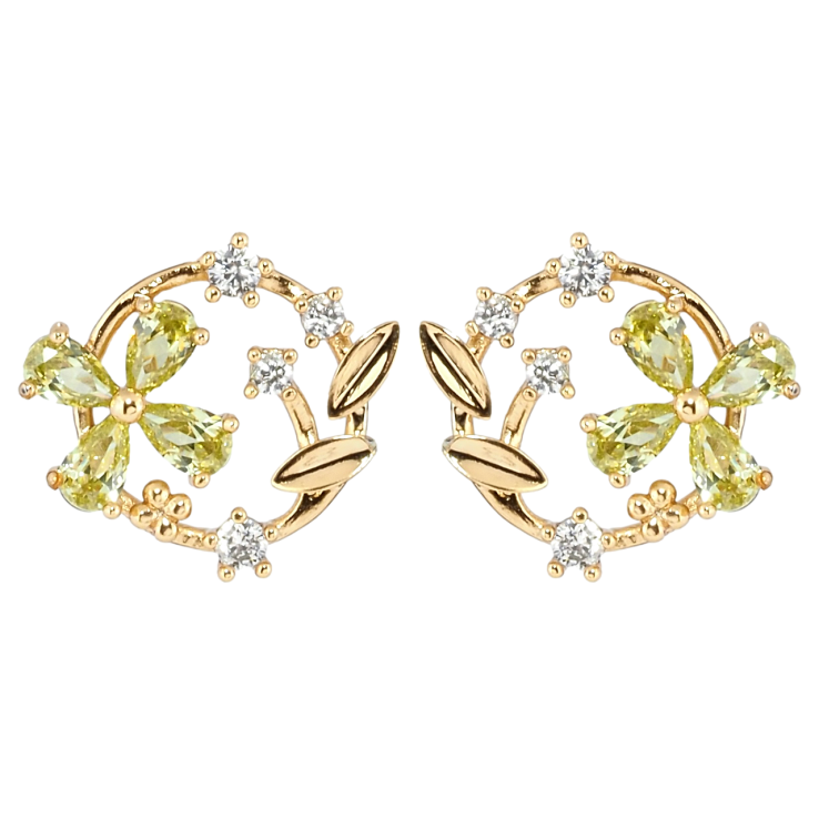 Сережки Xuping Позолота 18K пусети Віночки з салатовими фіанітами фото №14