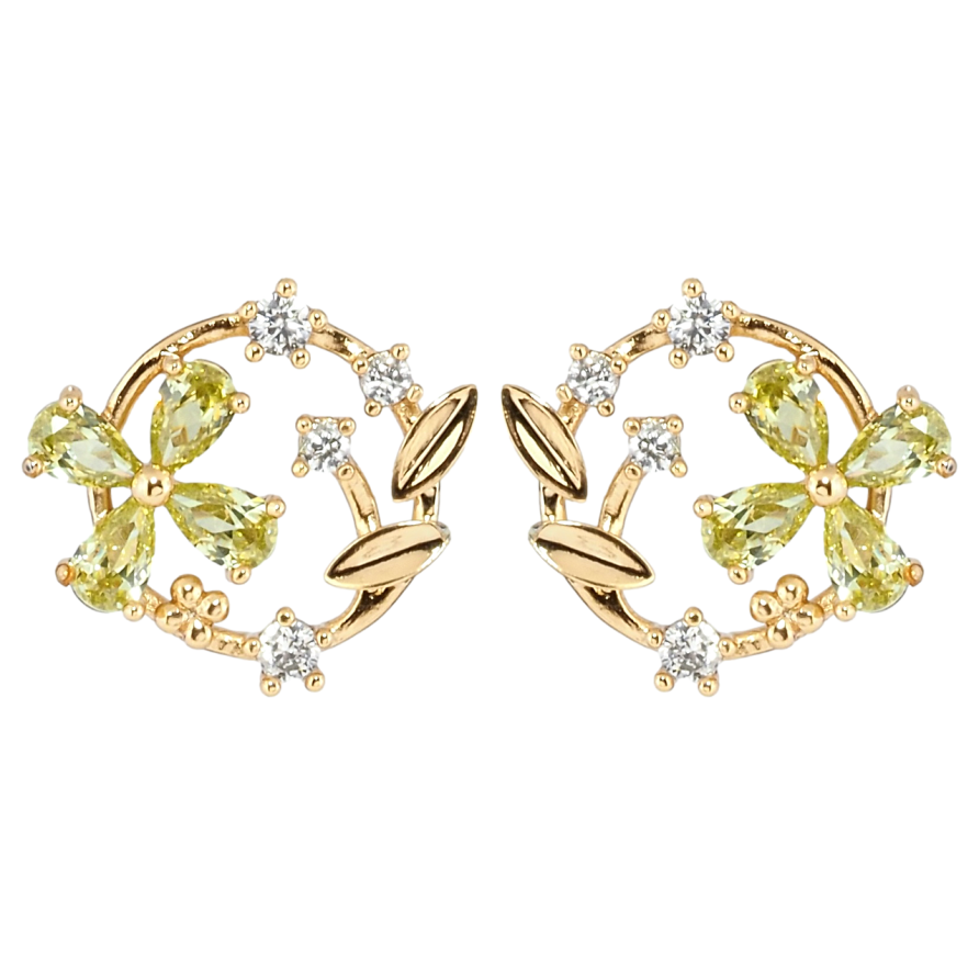 Сережки Xuping Позолота 18K пусети Віночки з салатовими фіанітами фото №1 Сережки Xuping Позолота 18K пусети Віночки з салатовими фіанітами фото №1