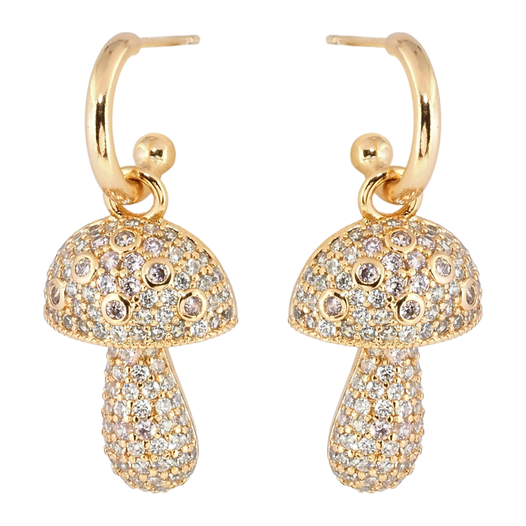 Сережки Xuping Позолота 18K пусети Грибочки інкрустація біло-рожевим цирконієм 2 в 1 фото №13