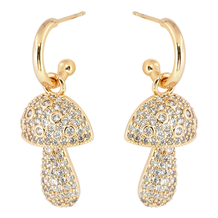 Сережки Xuping Позолота 18K пусети Грибочки інкрустація цирконієм 2 в 1 фото №11