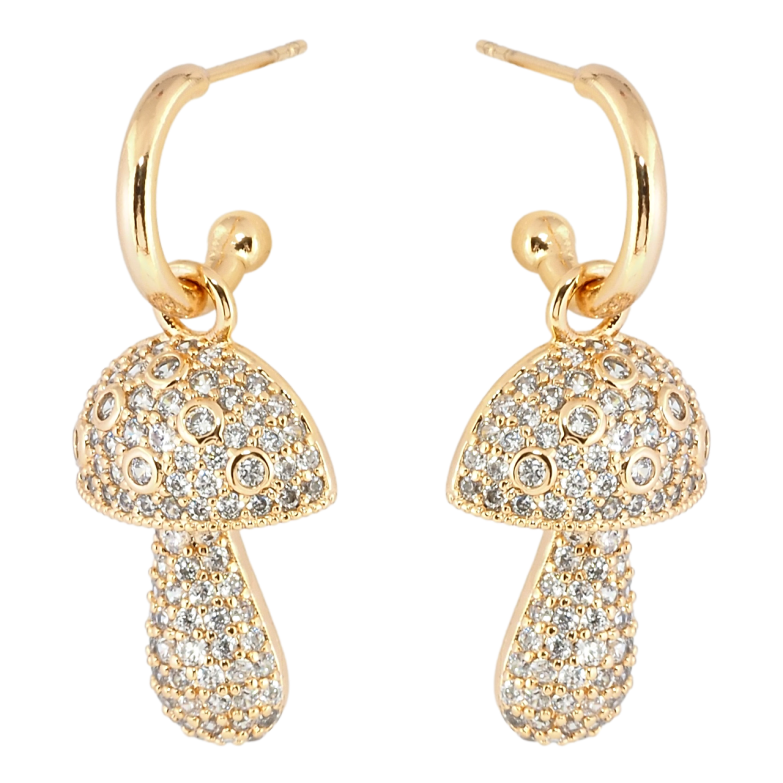 Серьги Xuping Позолота 18K пусеты Грибочки инкрустация цирконием 2 в 1 фото №1 Серьги Xuping Позолота 18K пусеты Грибочки инкрустация цирконием 2 в 1 фото №1