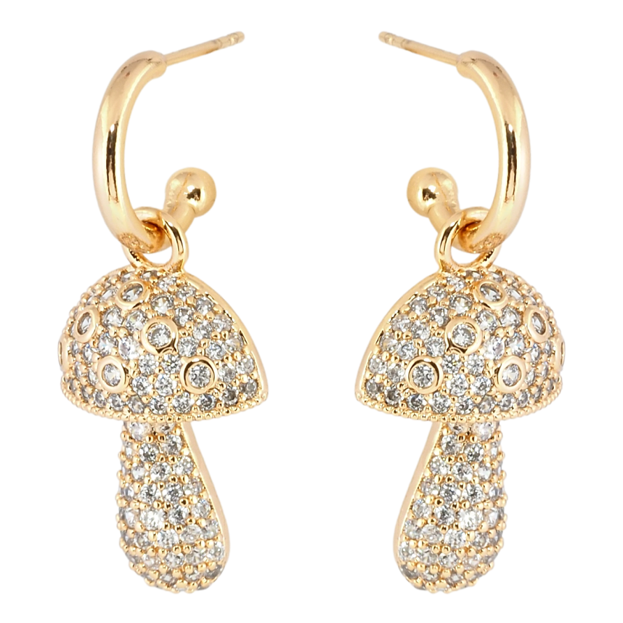 Сережки Xuping Позолота 18K пусети Грибочки інкрустація цирконієм 2 в 1 фото №1