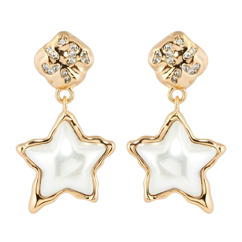 Серьги Xuping Позолота 18K пусеты Подвески перламутровые звезды фото №1 Серьги Xuping Позолота 18K пусеты Подвески перламутровые звезды фото №1