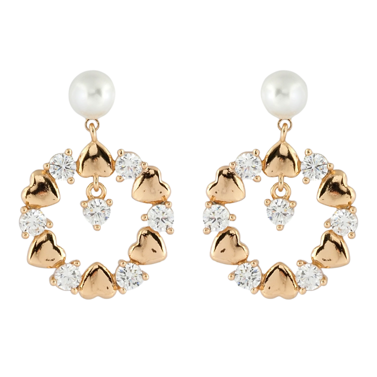 Сережки Xuping Позолота 18K пусети Подіски віночки з цирконієм та сердечками фото №3