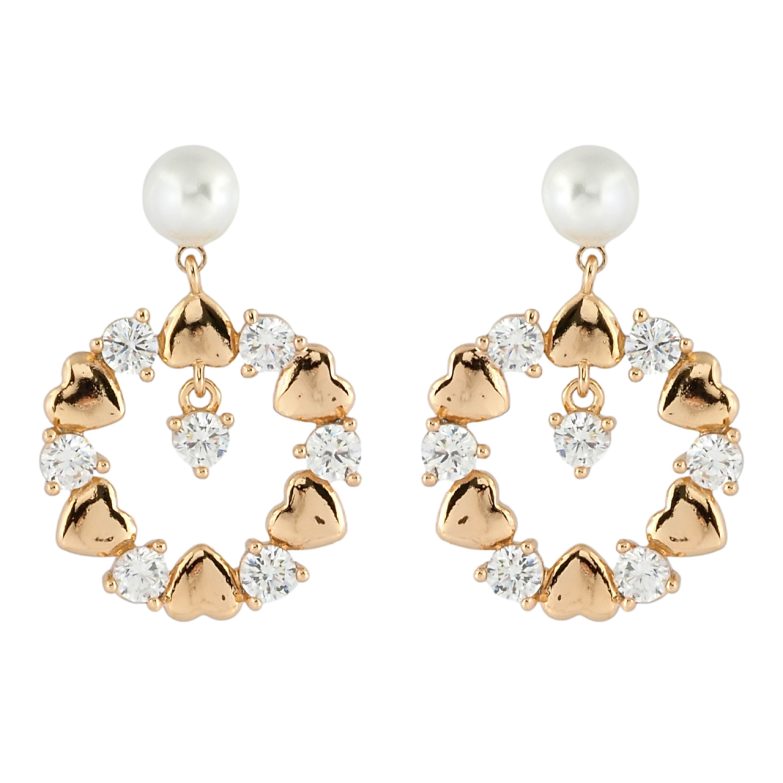 Сережки Xuping Позолота 18K пусети Подіски віночки з цирконієм та сердечками фото №1